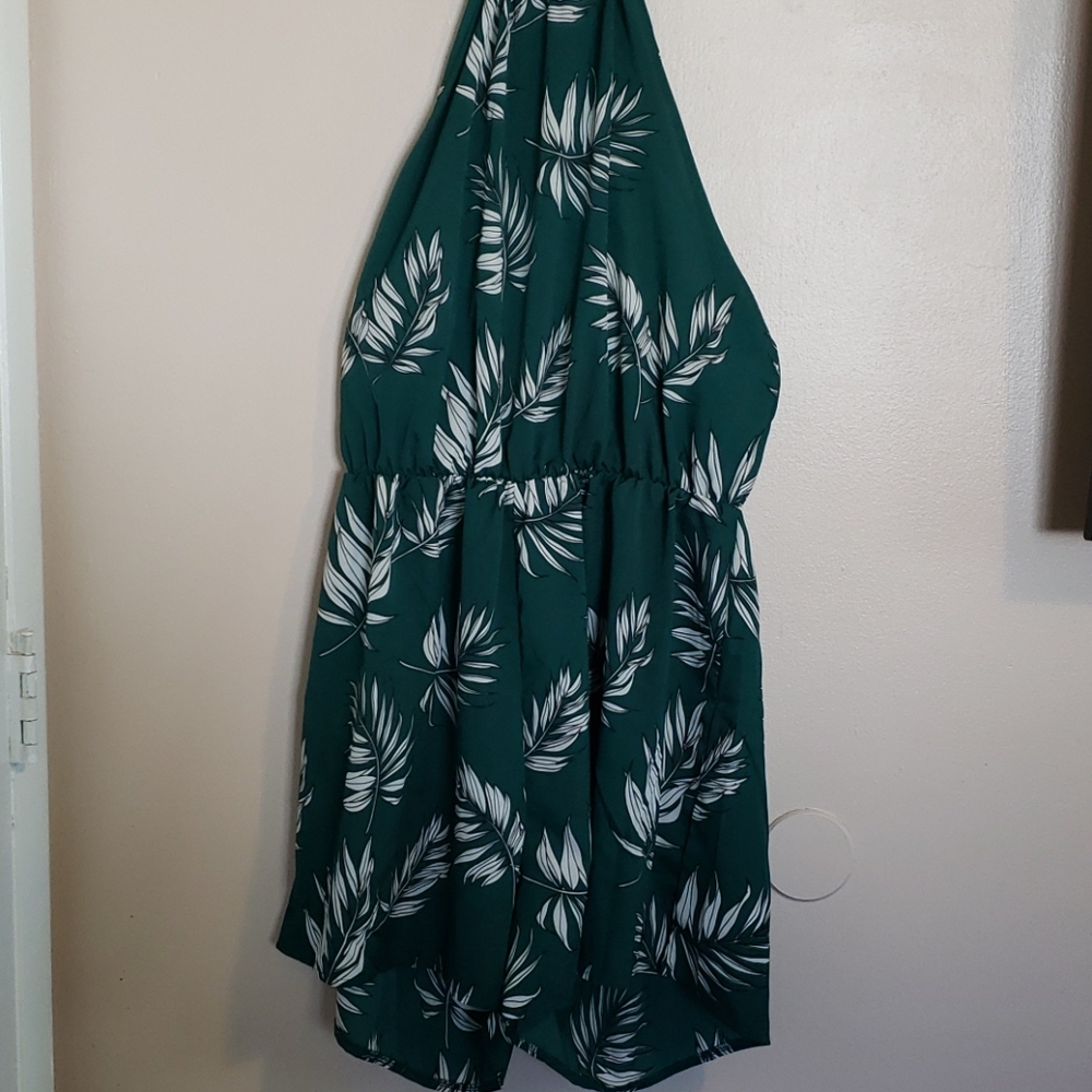 Leaf print halter playsuit